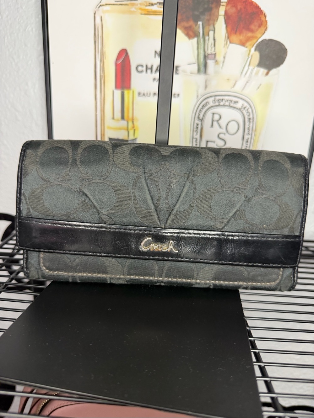 Coach Black Leather Trifold Card Wallet
